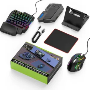 MK500 কম্বোর সব জিনিস: সিঙ্গেল হ্যান্ড RGB কীবোর্ড, গেমিং মাউস, M1 Pro কনভার্টার, ফোন স্ট্যান্ড, মাউসপ্যাড ও কেবল